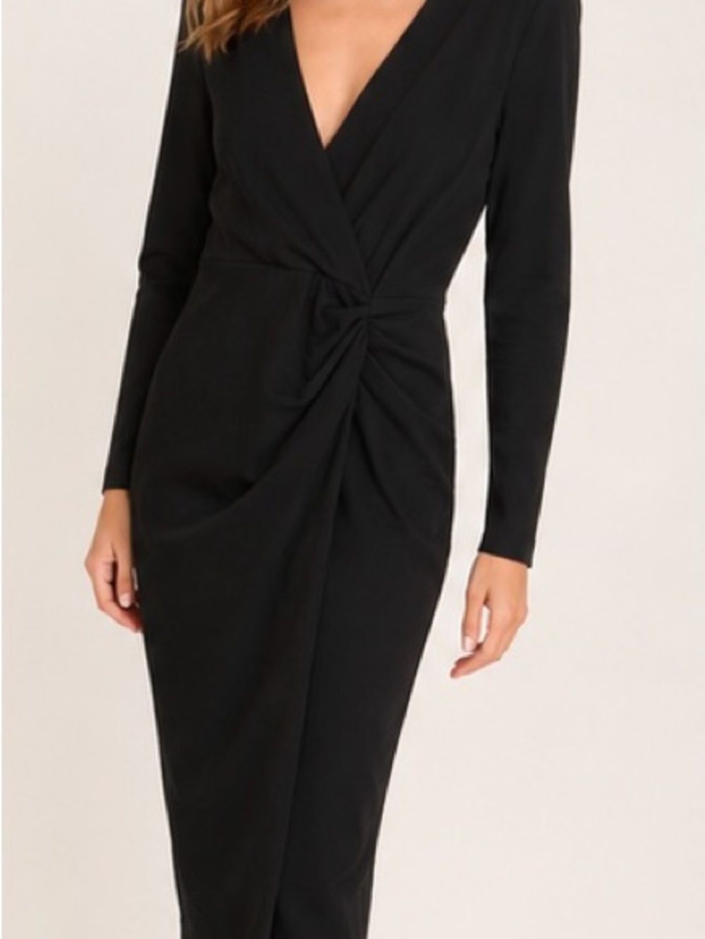 NWT IRO Paris Black Twist Front Midi Dress Long Sleeve XXS